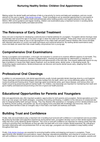 Nurturing Healthy Smiles: Children Oral Appointments