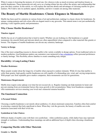 The Beauty of Marble Headstones: Classic Elegance in Memorials