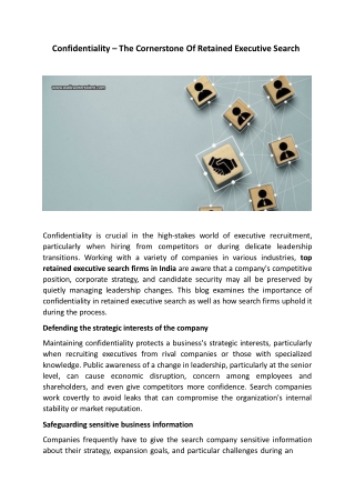 Confidentiality – The Cornerstone Of Retained Executive Search