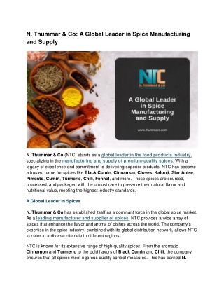 A Global Leader in Spice Manufacturing and Supply