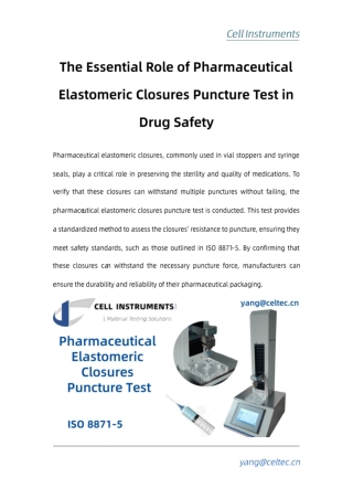 The Essential Role of Pharmaceutical Elastomeric Closures Puncture Test in Drug Safety