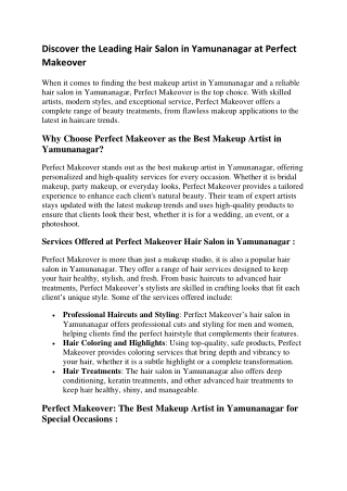 Discover the Leading Hair Salon in Yamunanagar at Perfect Makeover