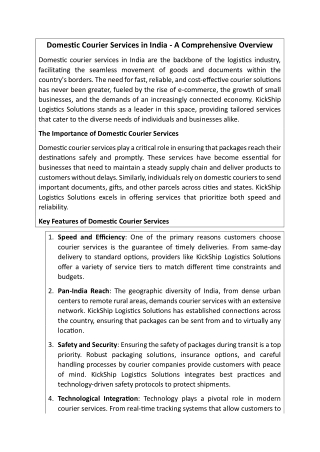 Domestic Courier Services in India - A Comprehensive Overview