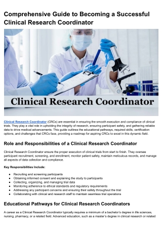 Comprehensive Guide to Becoming a Successful Clinical Research Coordinator