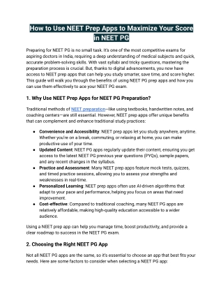 How to Use NEET Prep Apps to Maximize Your Score in NEET PG