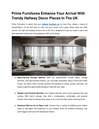 Prime Furnitures Enhance Your Arrival With Trendy Hallway Decor Pieces In The UK (1)