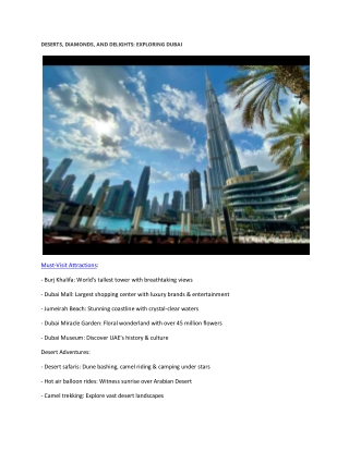 Deserts, Diamonds, and Delights: Exploring Dubai