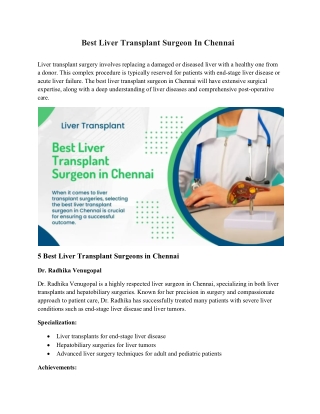 Best Liver Transplant Surgeon In Chennai