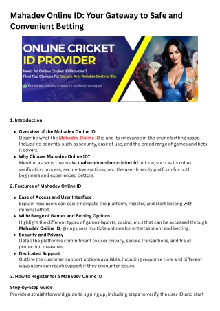 Mahadev Online ID Your Gateway to Safe and Convenient Betting