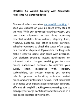 Effortless Air Waybill Tracking with Zipaworld: Real-Time Air Cargo Updates