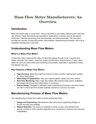 Mass flow meter manufacturers in Australia