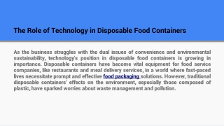 The Role of Technology in Disposable Food Containers