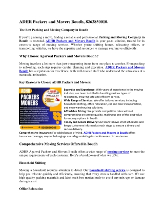 Packers and Movers in Boudh, 8262850010.