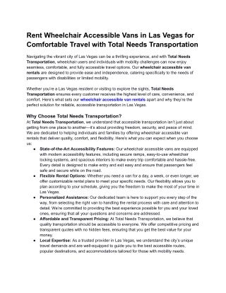 Rent Wheelchair Accessible Vans in Las Vegas for Comfortable Travel with Total Needs Transportation