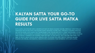 Kalyan Satta Your Go-To Guide for Live Satta Matka Results