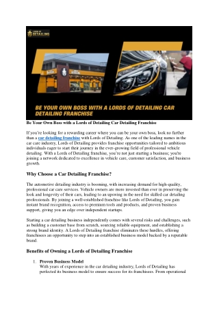 Be Your Own Boss with a Lords of Detailing Car Detailing Franchise