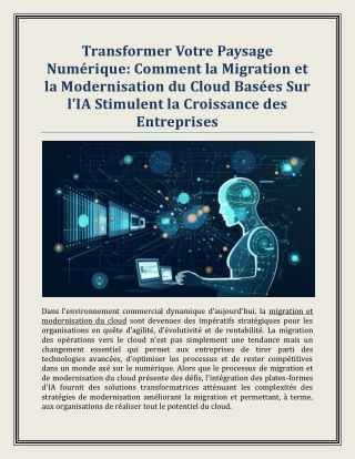 Migration et Modernisation du Cloud Basées sur l'IA