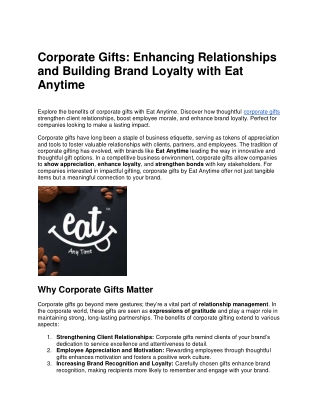 Corporate Gifts by Eat Anytime: The Perfect Blend of Health and Thoughtfulness