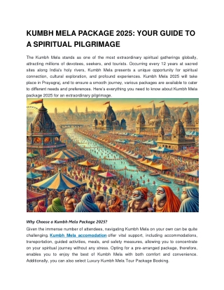 Kumbh Mela Package 2025: Your Guide to a Spiritual Pilgrimage