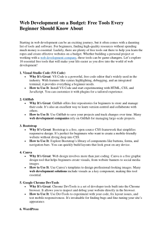 Web Development on a Budget Free Tools Every Beginner Should Know About