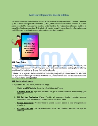 MAT Exam Registration Date & Syllabus
