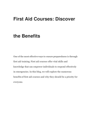 First Aid Courses Discover the Benefits