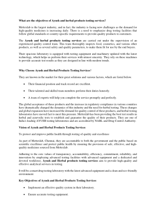 Ayush and herbal products testing services