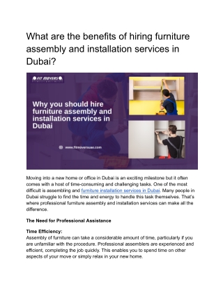 What are the benefits of hiring furniture assembly and installation services in Dubai_