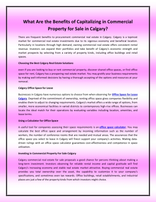 What Are the Benefits of Capitalizing in Commercial Property for Sale in Calgary