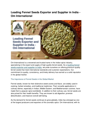 Leading Fennel Seeds Exporter and Supplier in India - Om International