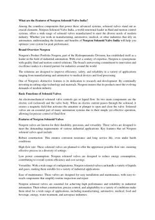Norgren Solenoid Valve India