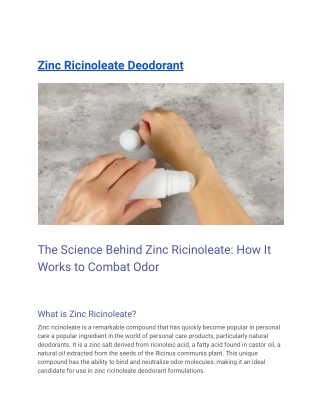 Zinc Ricinoleate Deodorant