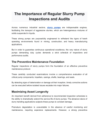 The Importance of Regular Slurry Pump Inspections and Audits