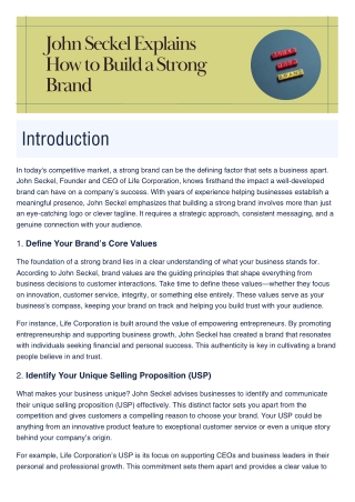 John Seckel Explains How to Build a Strong Brand