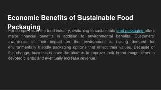 Economic Benefits of Sustainable Food Packaging