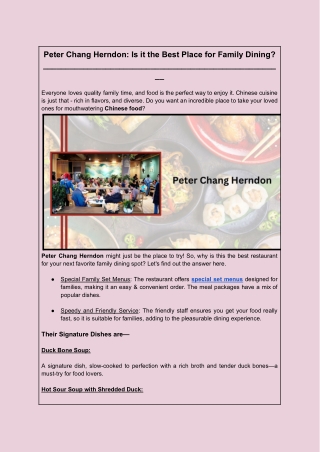 Peter Chang Herndon: Is it the Best Place for Family Dining?