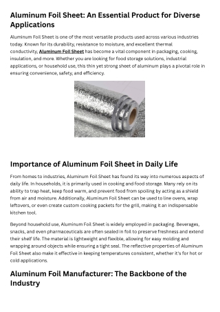 Aluminum Foil Sheet An Essential Product for Diverse Applications