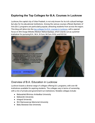 _Top Colleges for B.A. Courses in Lucknow