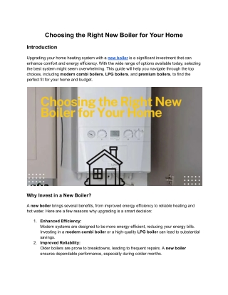 Choosing the Right New Boiler for Your Home