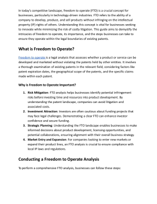 Understanding Freedom to Operate A Key Business Guide