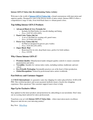 Intenze GEN-Z Tattoo Ink