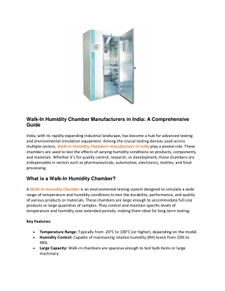 walk-in humidity chambers manufacturer in India