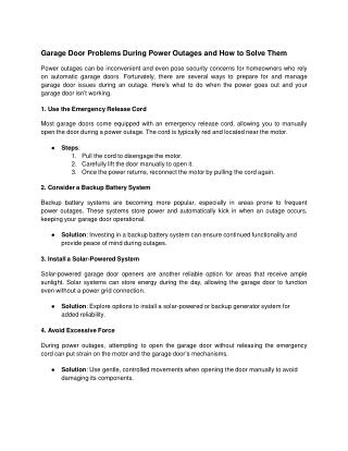 Garage Door Problems During Power Outages and How to Solve Them