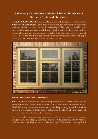 Enhancing Your Home with Solid Wood Windows A Guide to Style and Durability