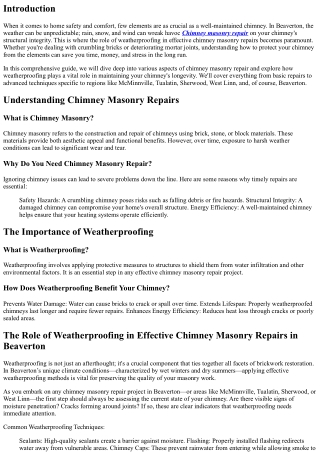 The Role of Weatherproofing in Effective Chimney Masonry Repairs in Beaverton