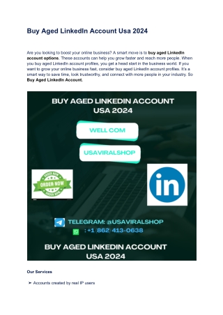 Buy Aged LinkedIn Account Usa 2024