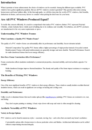 Are All PVC Windows Produced Equal? What You Ought to Know!