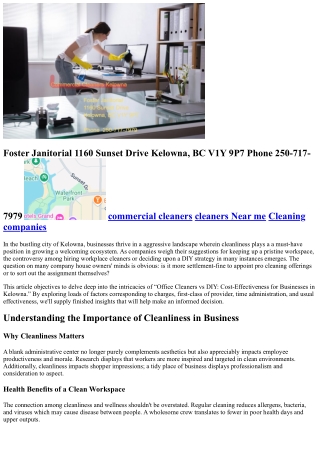 “Office Cleaners vs DIY: Cost-Effectiveness for Businesses in Kelowna”