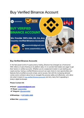Trustable Site To Buy Verified Binance Account In Online