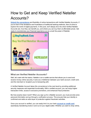 How to Get and Keep Verified Neteller Accounts